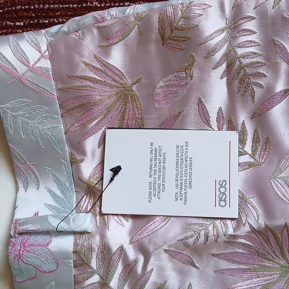 NEW! ASOS Pink and Gold Leaf Pattern Trousers Pants Waist 34 - Picture 3 of 5